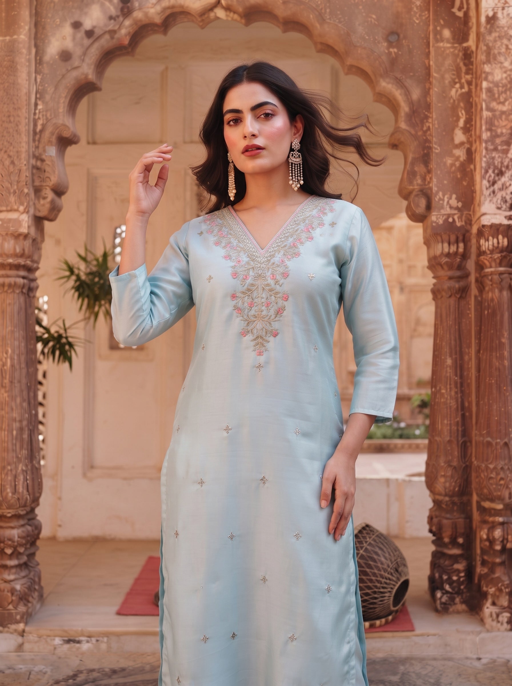 Powder Blue Bloom  Festive Kurta Set