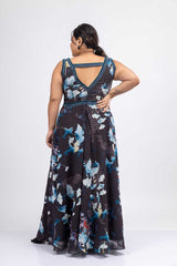 Cryptic Clues Black Floral Print Gown