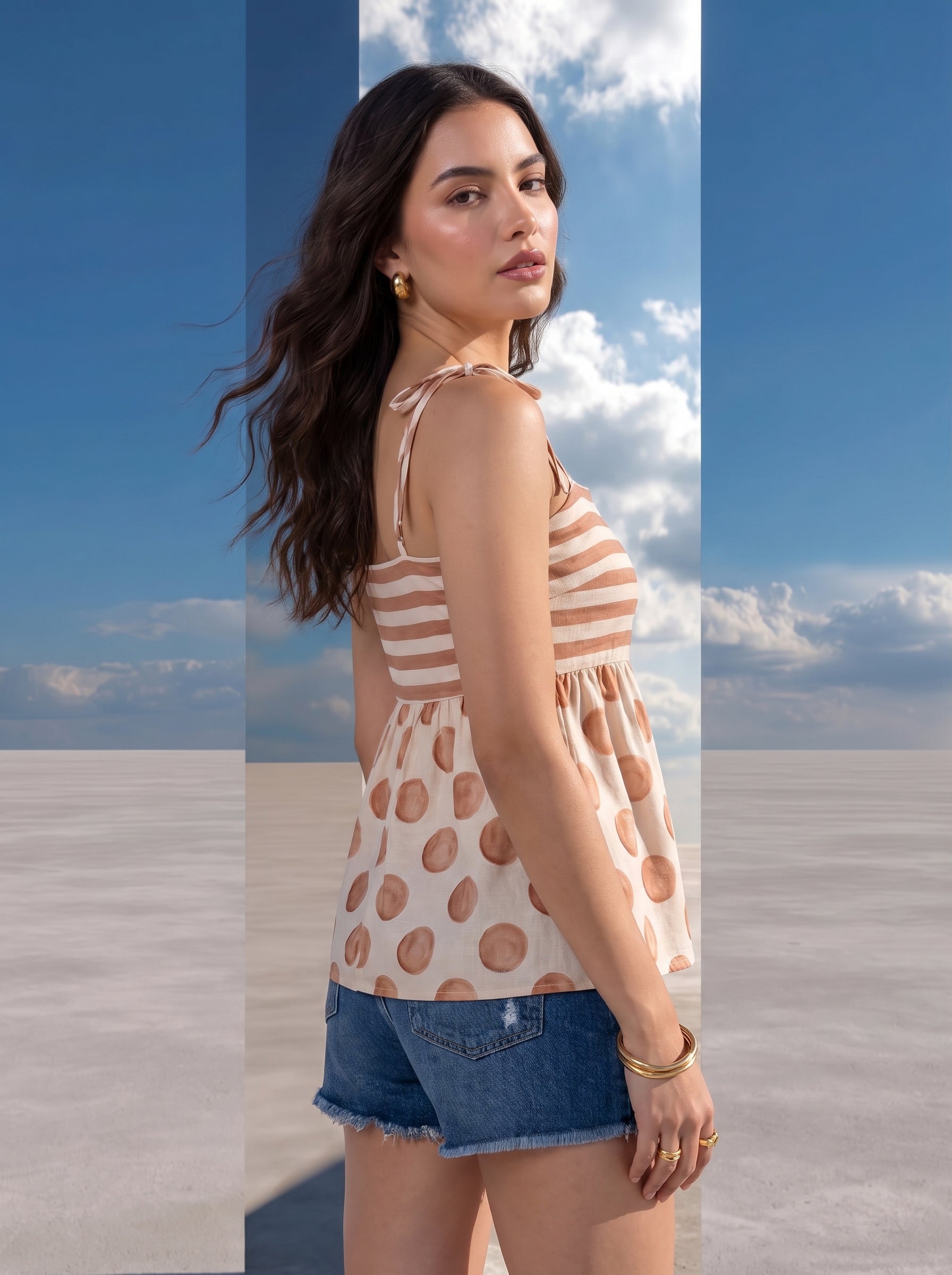 Vanilla Latte Mixed-Print Camisole
