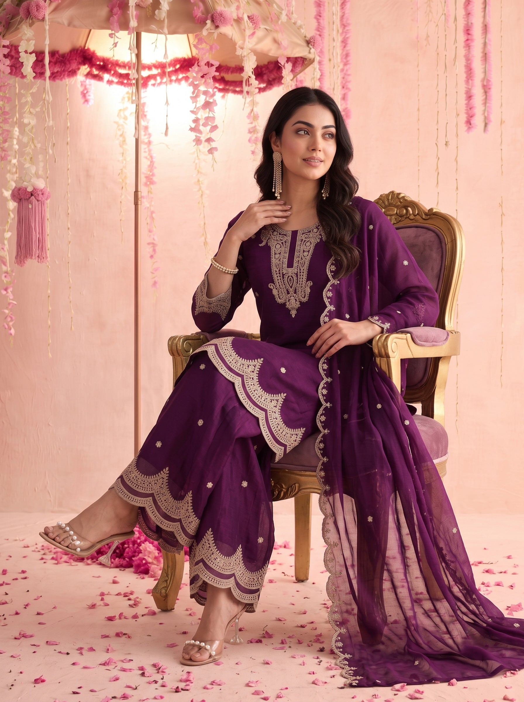 Royal Purple Embroidered Sharara Set