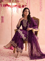 Royal Purple Embroidered Sharara Set