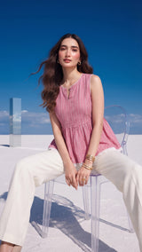 Pink Stripe Lace-Trim Top