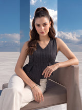 Charcoal Draped Pinstripe Top