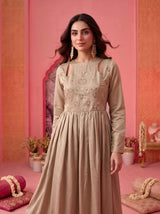 Taupe Nilofer Embroidered Dress