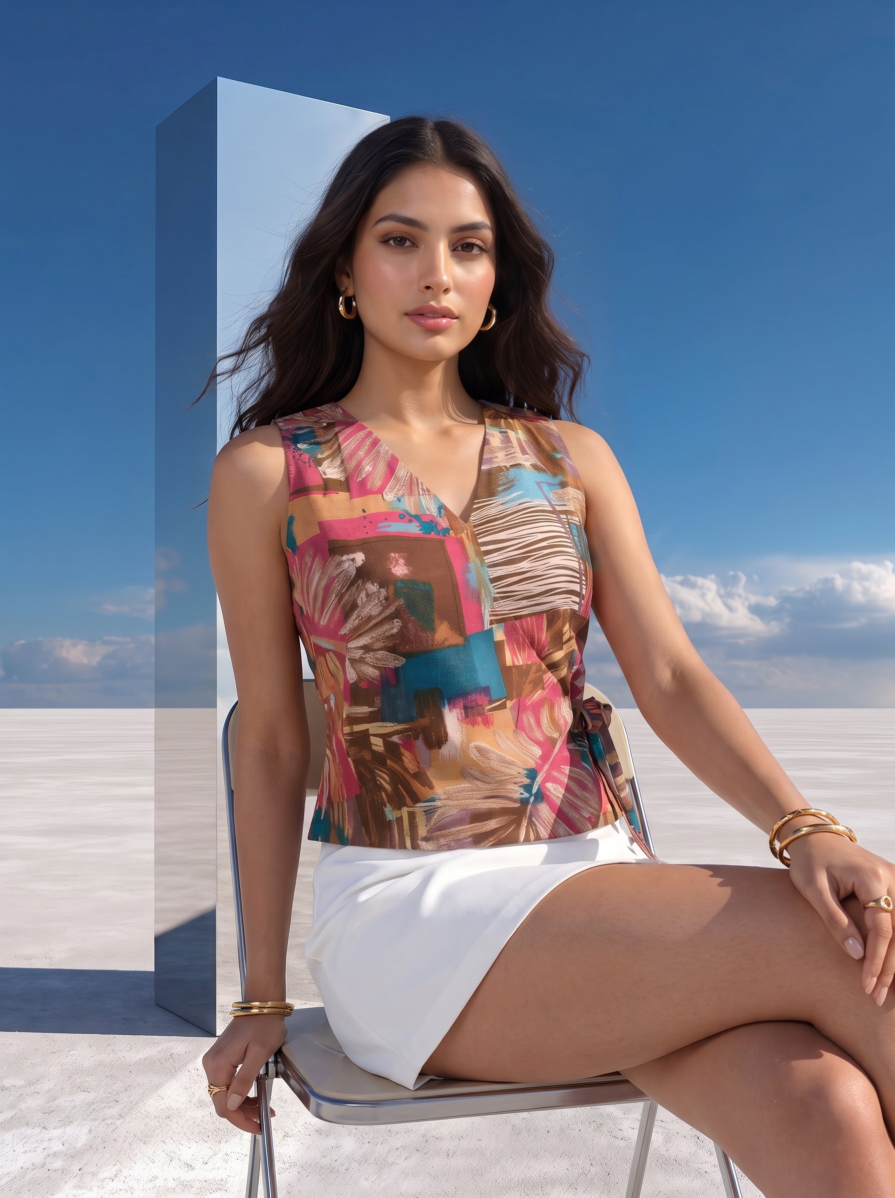 Sunset Mosaic Wrap Top