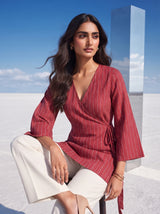 Crimson Stripe Wrap Top