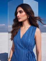 Cobalt Stripe Wrap Top