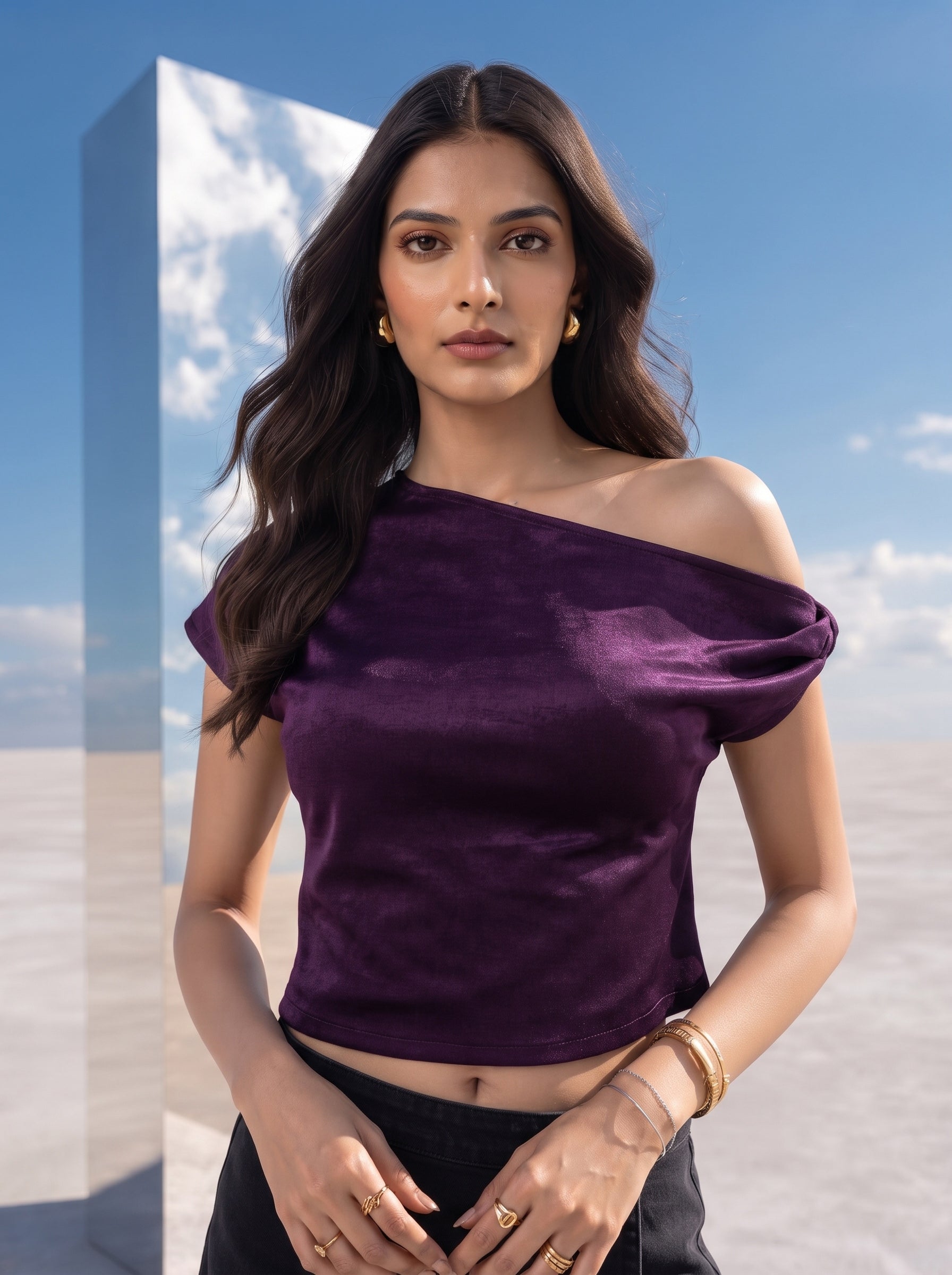 Plum Velvet Off-Shoulder Top