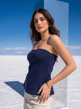 Navy Strapless Peplum Tube Top