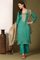 Sea Green Women's Unstitched Kurta Set-1