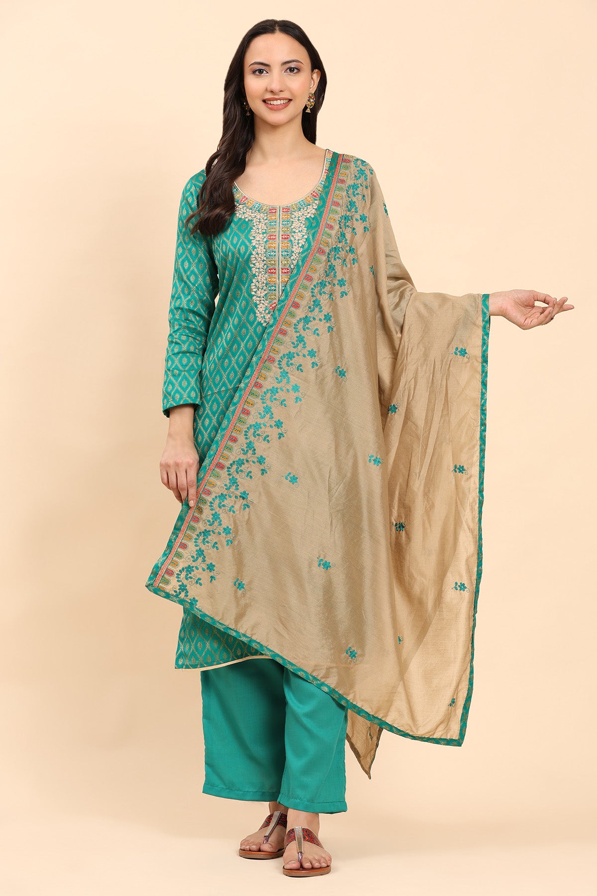 Sea Green Women's Unstitched Kurta Set-1