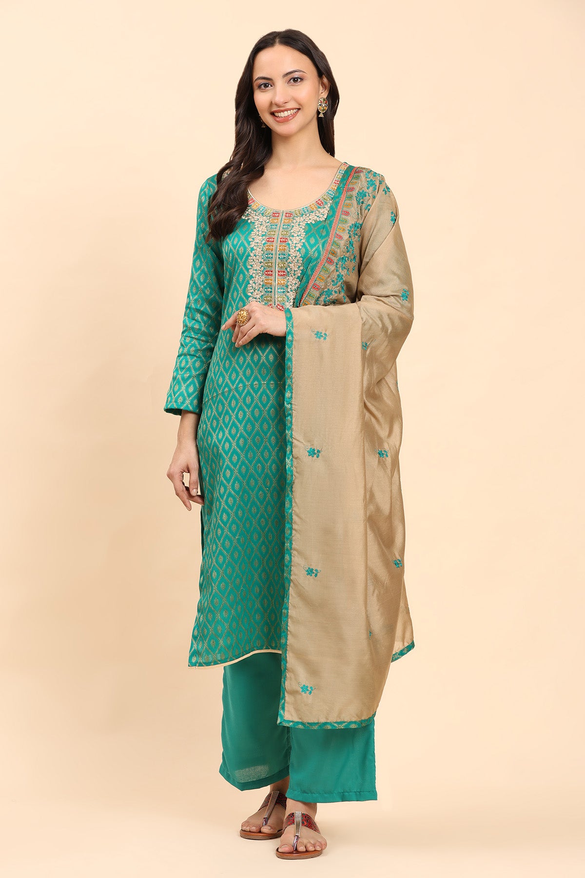 Sea Green Women's Unstitched Kurta Set-1