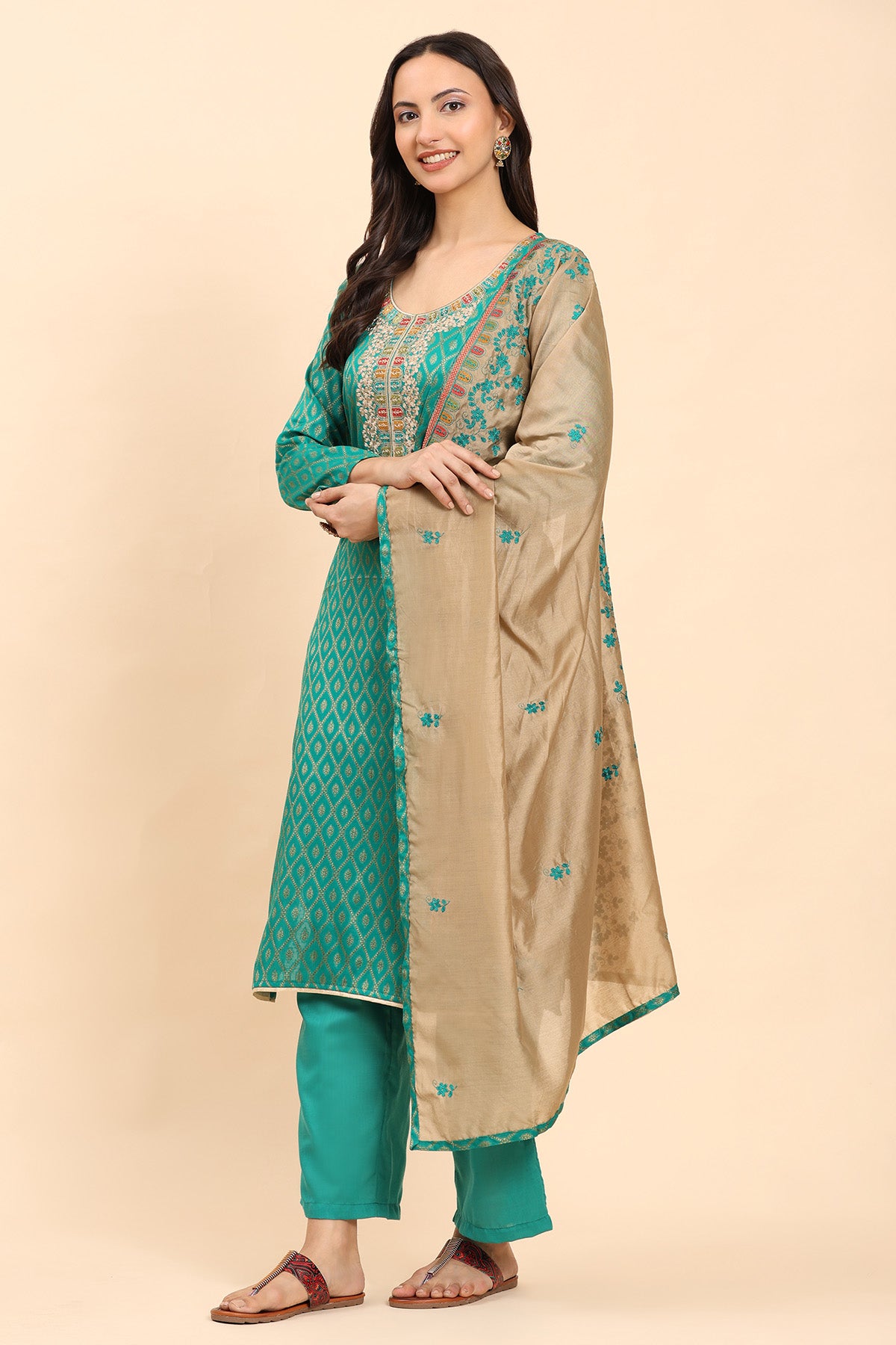 Sea Green Women's Unstitched Kurta Set-1