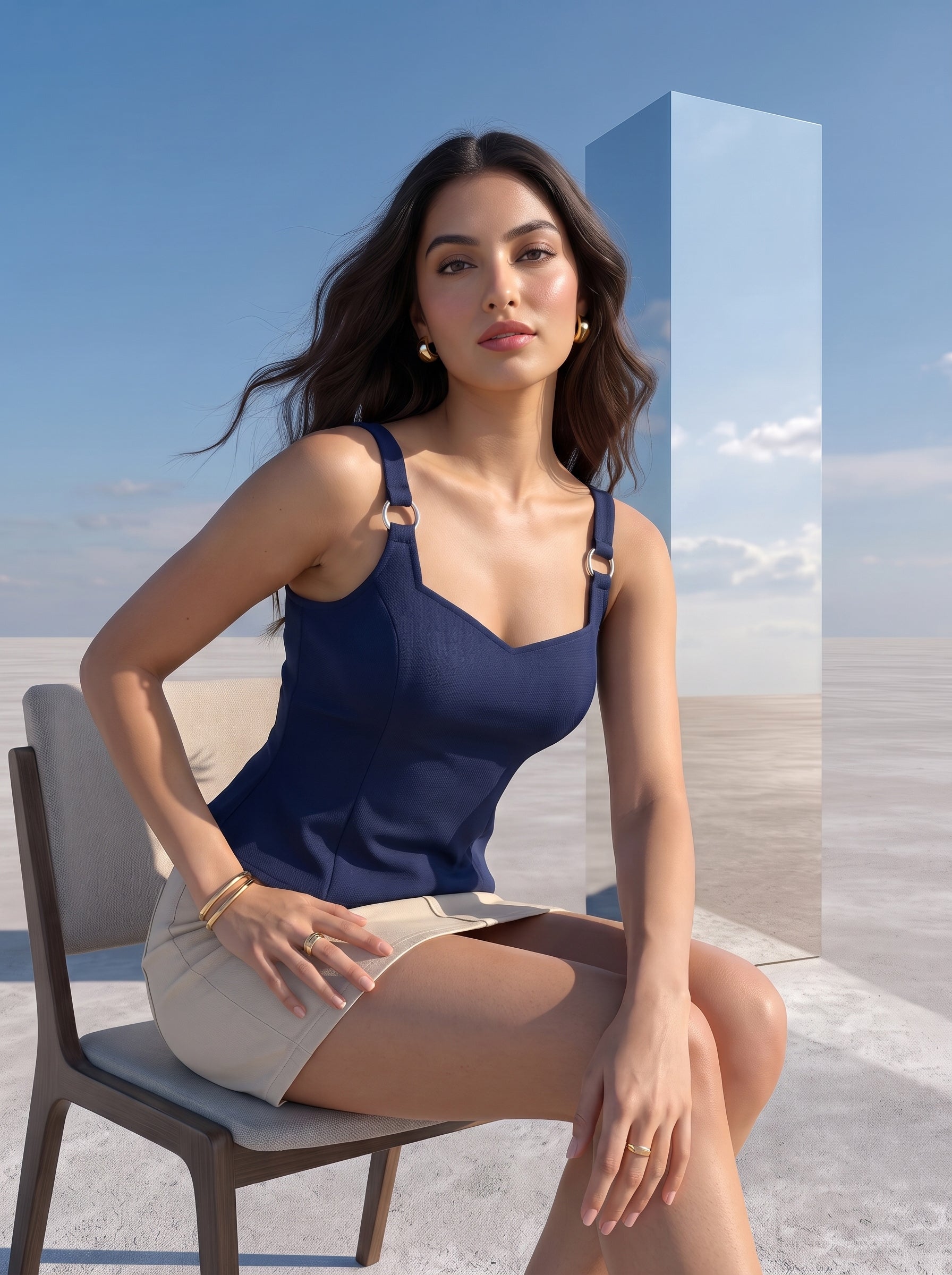 Navy Buckled Corset Camisole