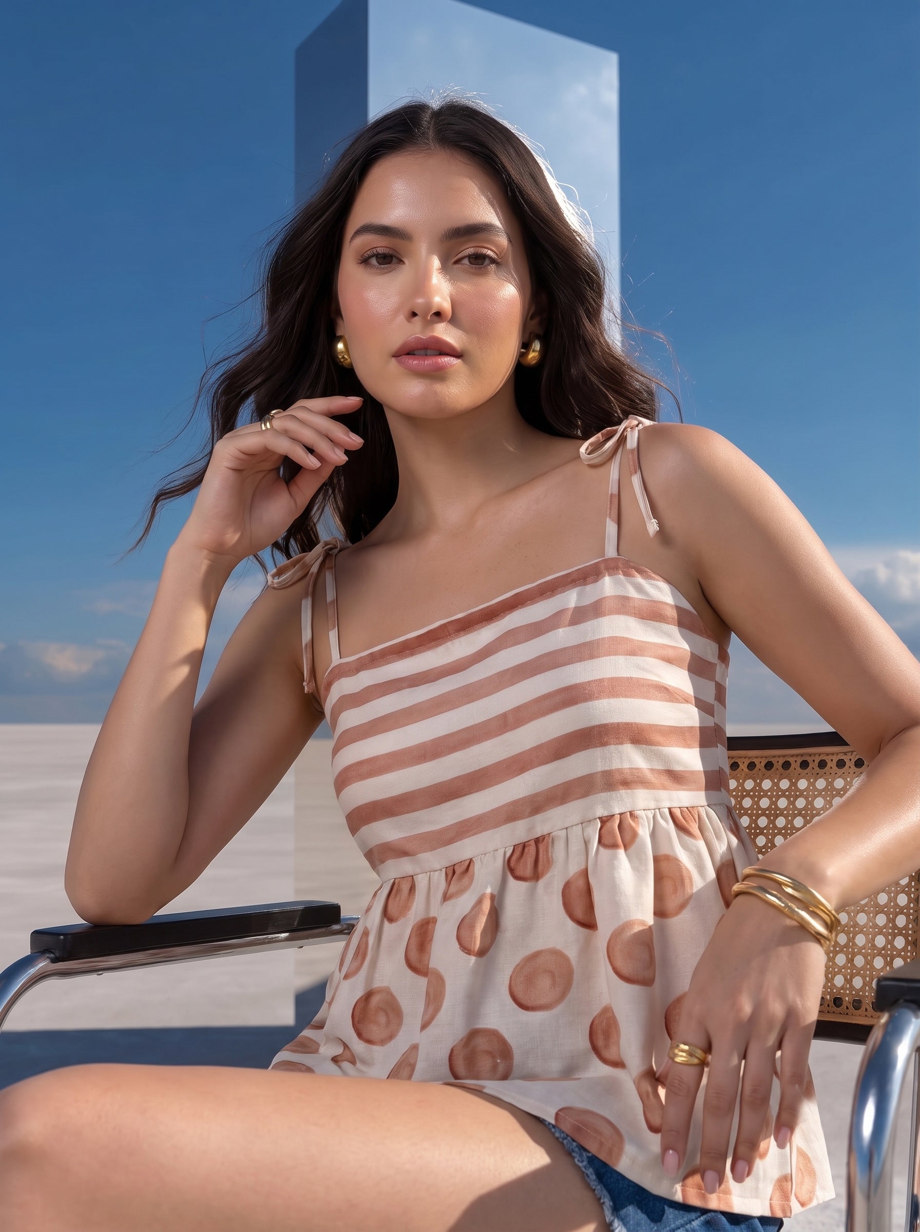 Vanilla Latte Mixed-Print Camisole