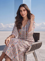 Mosaic Muse Off-White Midi Dress