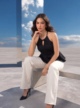Noir Tie-Neck Peplum Halter Top