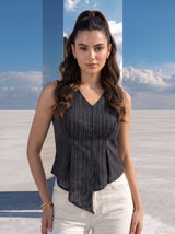 Charcoal Draped Pinstripe Top