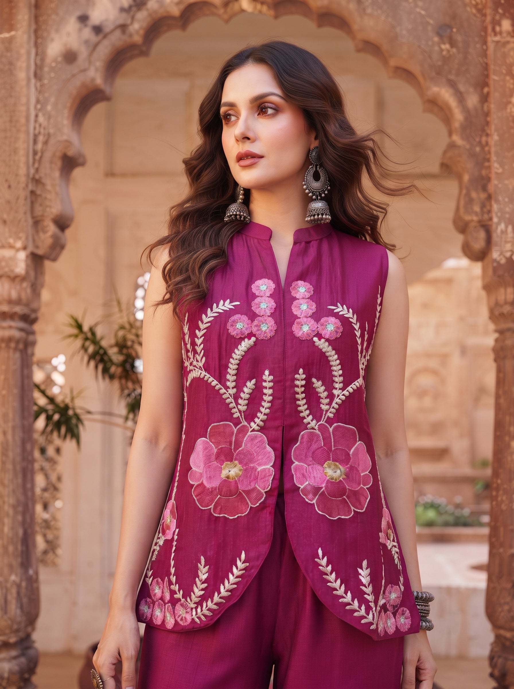 Magenta Embroidered Co-ord Set