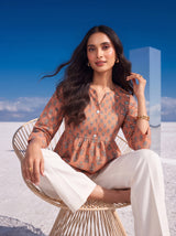 Tangerine Bloom Peplum Top