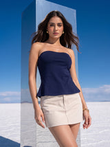 Navy Strapless Peplum Tube Top