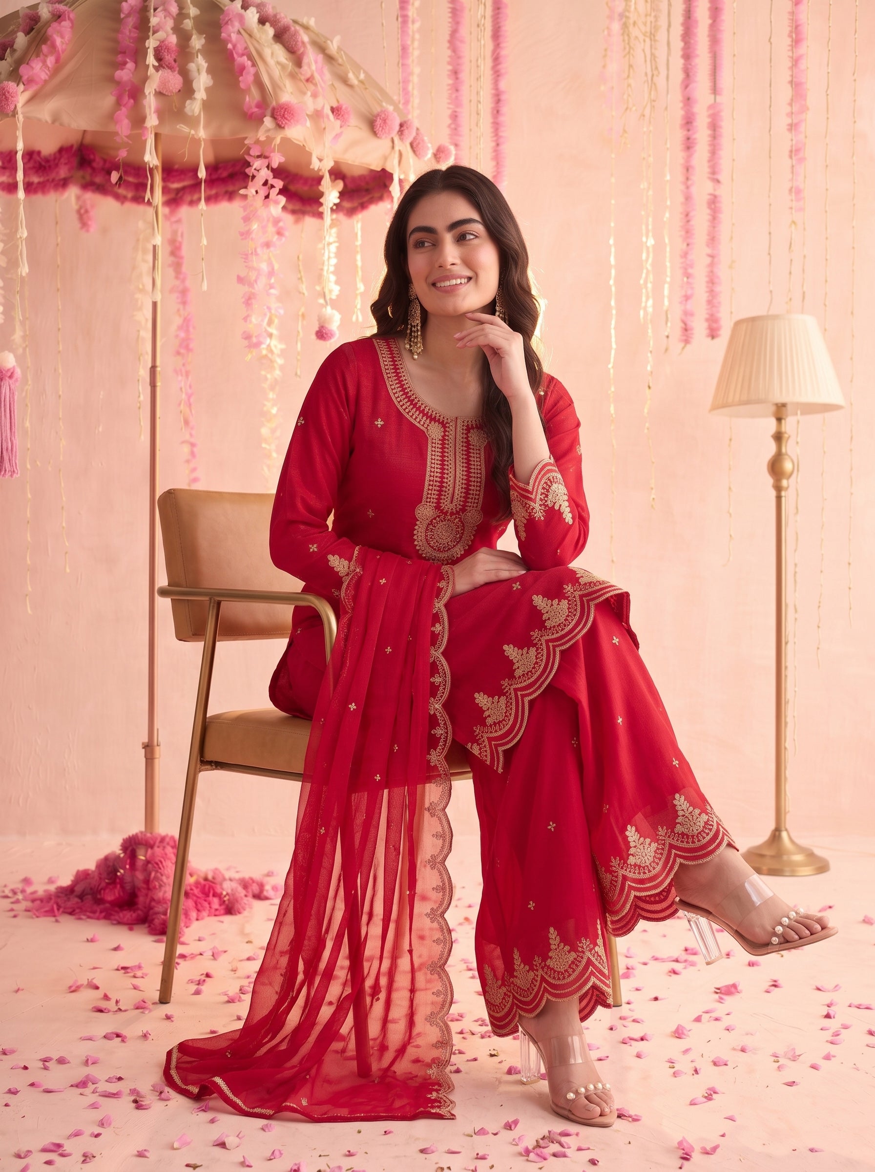 Crimson Red Embroidered Sharara Set