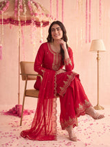 Crimson Red Embroidered Sharara Set