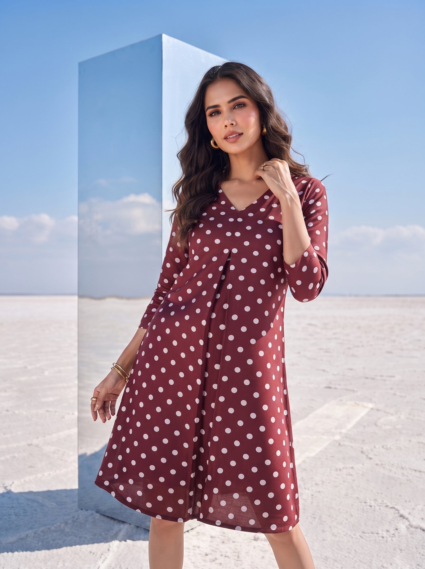 Polka Dot Diva Berry Chic Maroon Dress