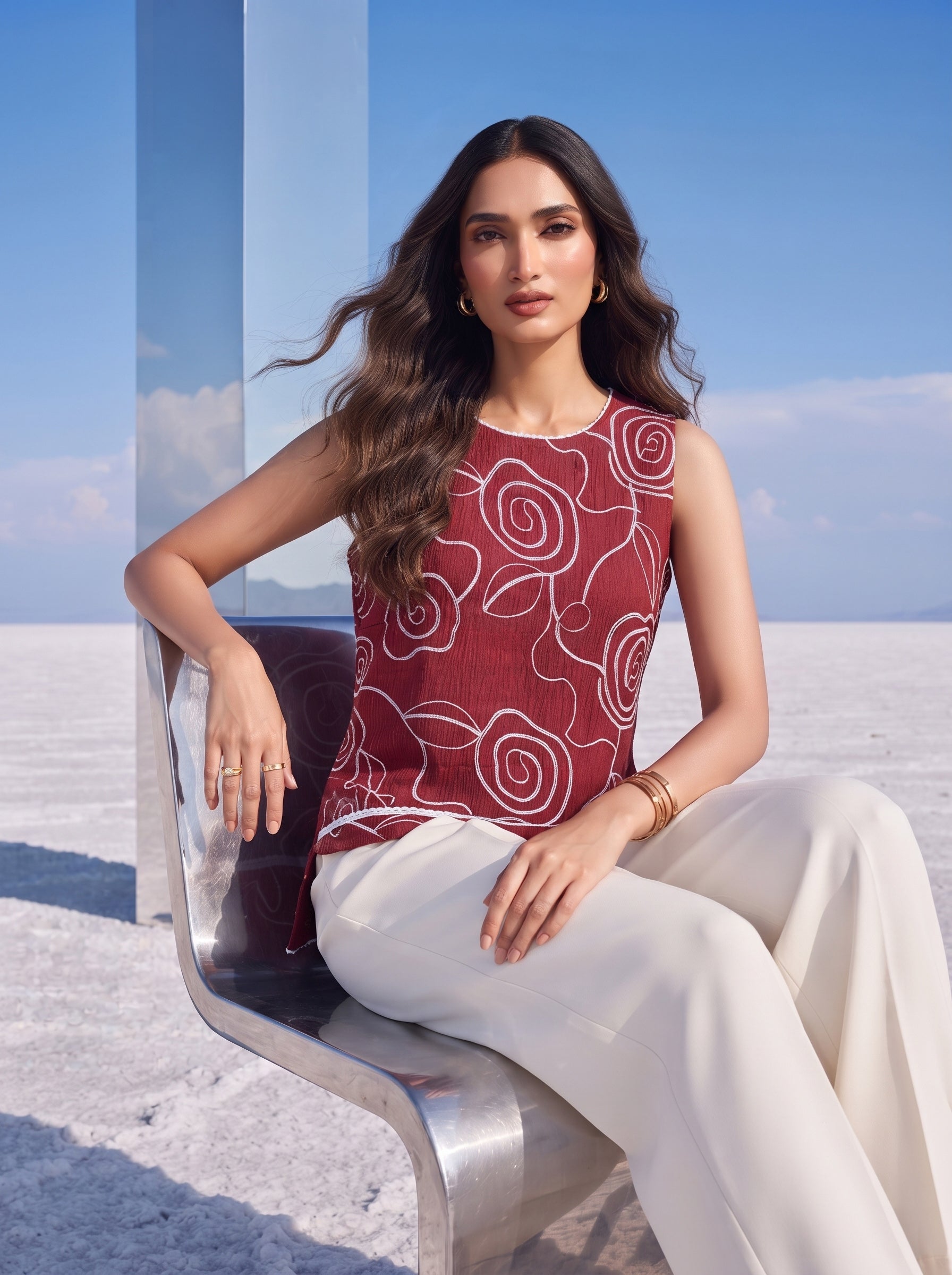 Crimson Rose Embroidered Top
