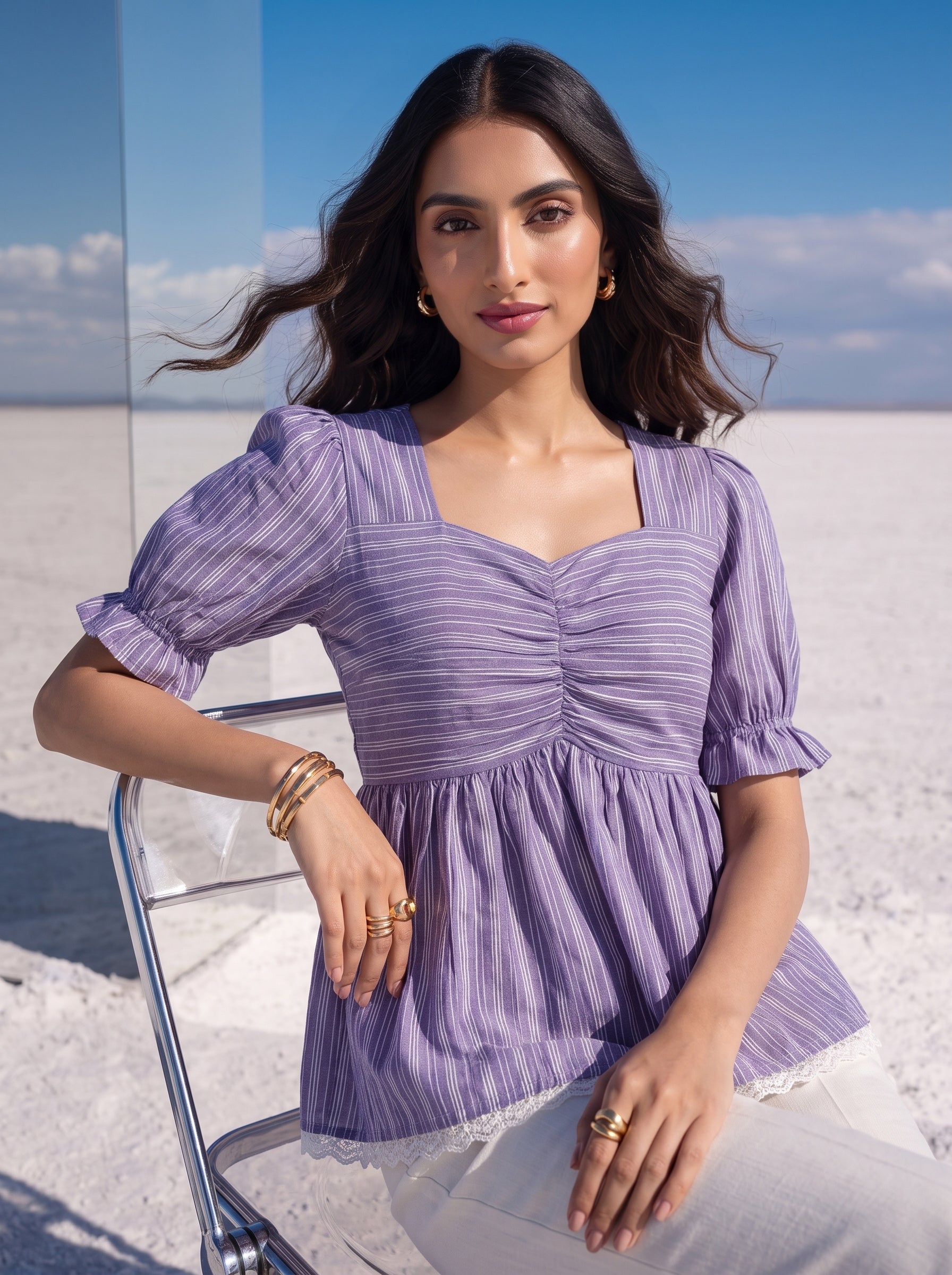 Amethyst Stripe Ruffle Top