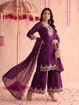 Royal Purple Embroidered Sharara Set