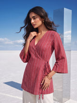 Crimson Stripe Wrap Top