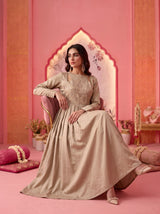 Taupe Nilofer Embroidered Dress