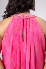 Irises Pink Halter Neck Maxi Dress