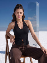 Noir Halter Slit Top