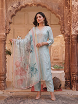 Powder Blue Bloom  Festive Kurta Set