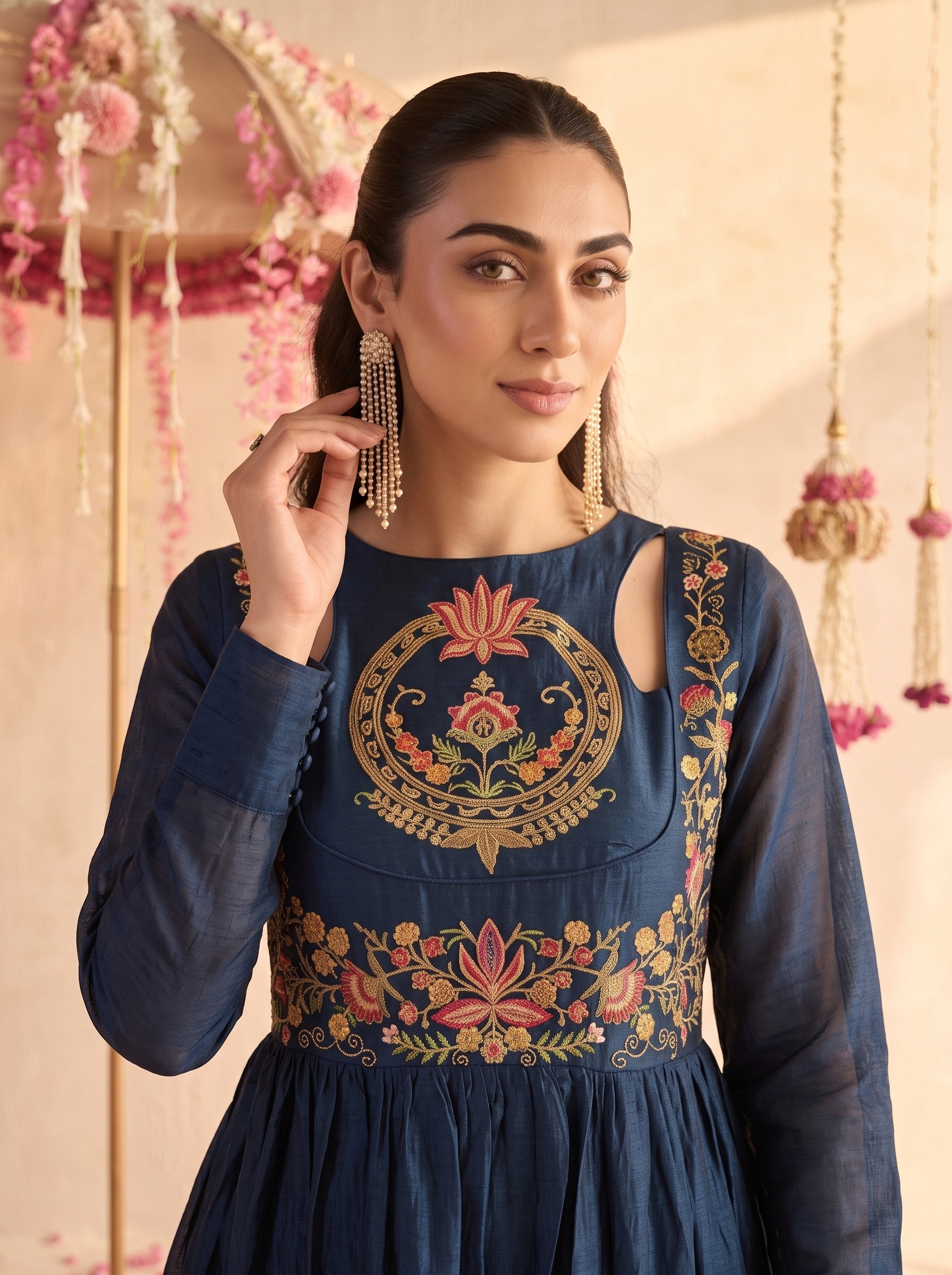 Navy Soraya Embroidered Dress