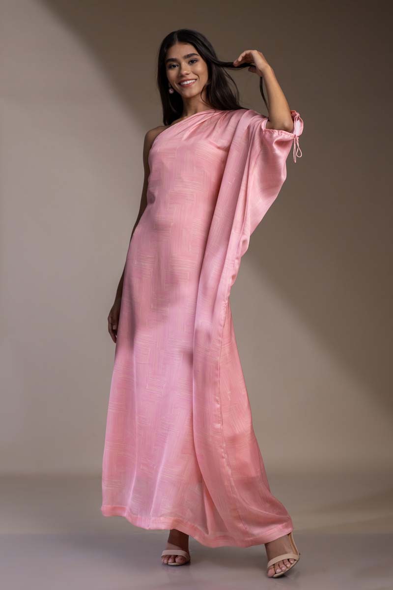 one shoulder kaftan maxi dress