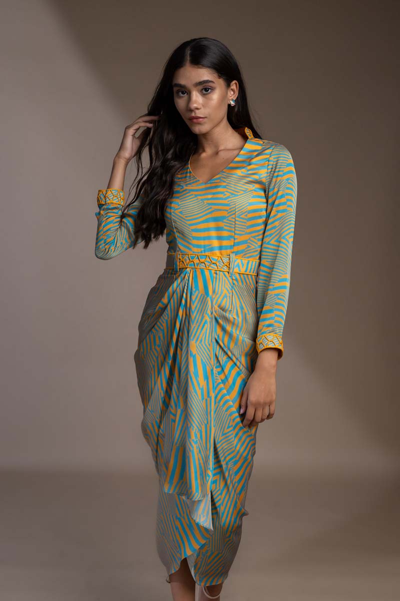 half kaftan sleeve stripe print dress