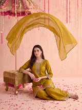 Lime Green Embroidered Sharara Set