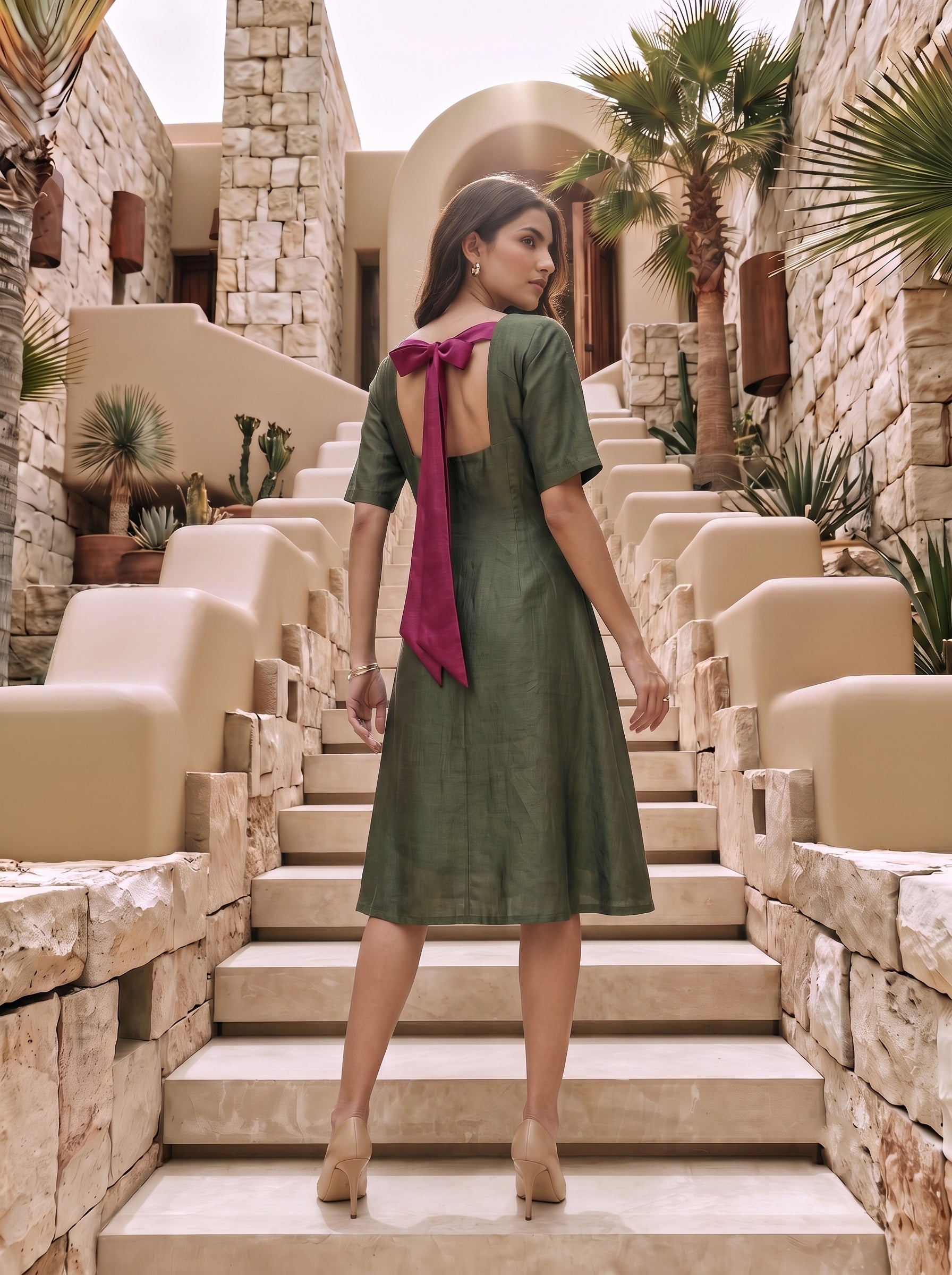 Olive Sweetheart-Neck Dress