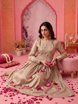 Taupe Nilofer Embroidered Dress