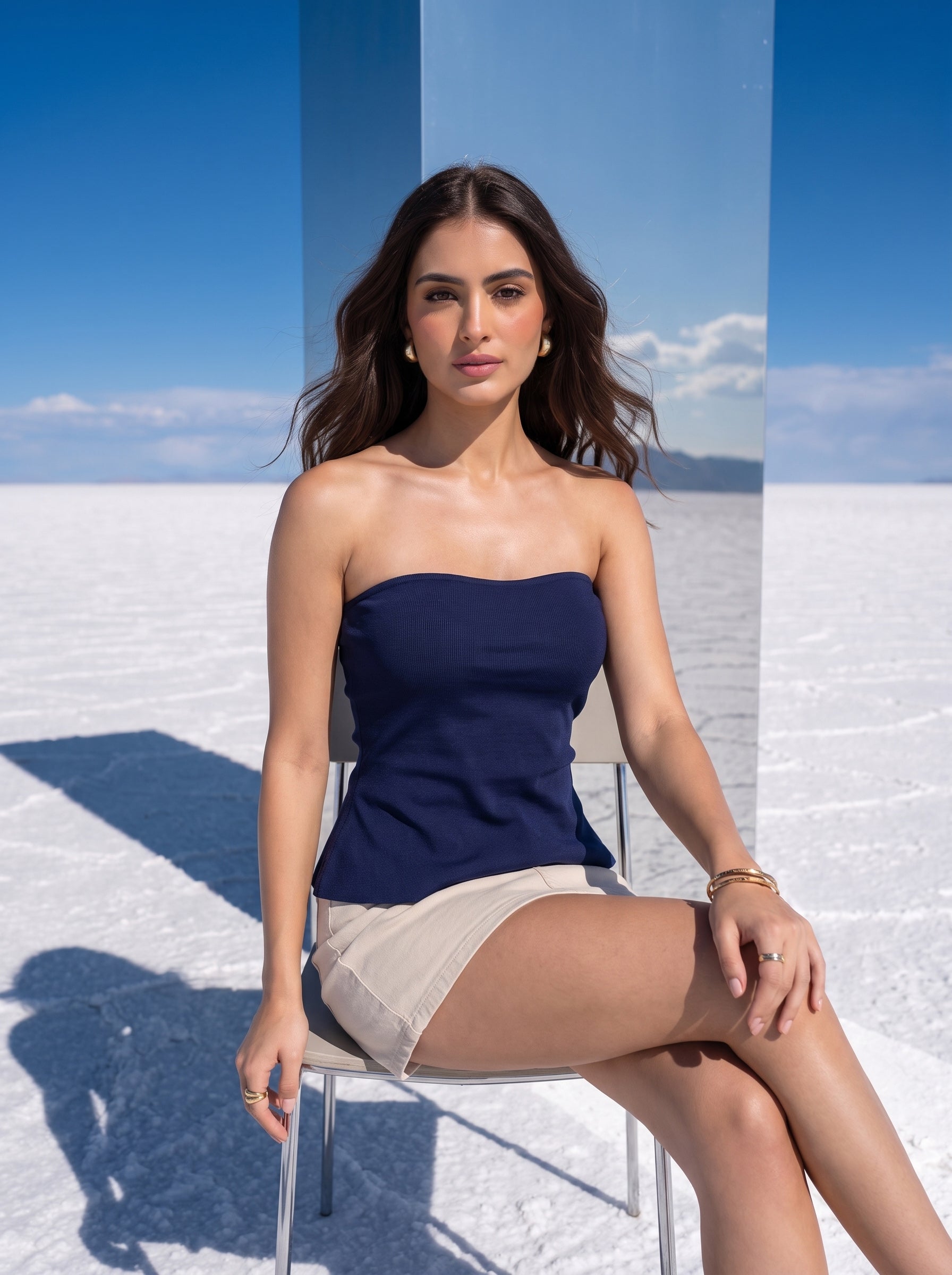 Navy Strapless Peplum Tube Top