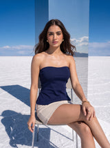Navy Strapless Peplum Tube Top
