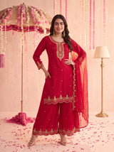 Crimson Red Embroidered Sharara Set