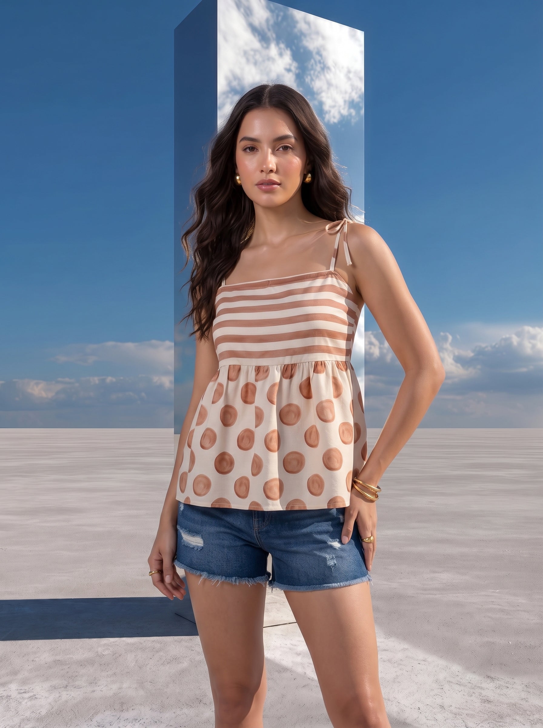 Vanilla Latte Mixed-Print Camisole
