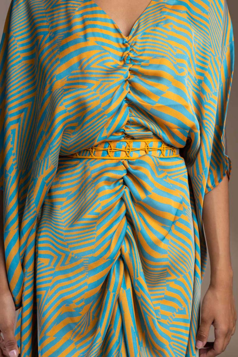 band collar kaftan dress