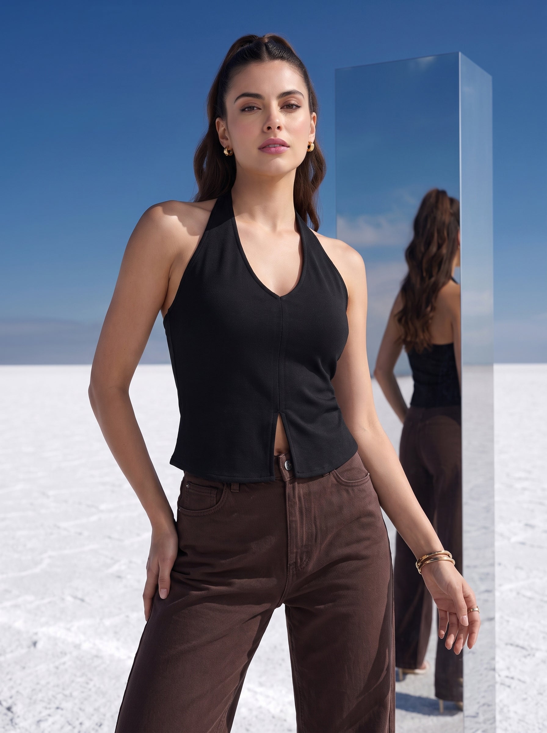 Noir Halter Slit Top