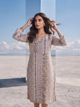 Mosaic Muse Off-White Midi Dress
