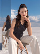 Charcoal Draped Pinstripe Top